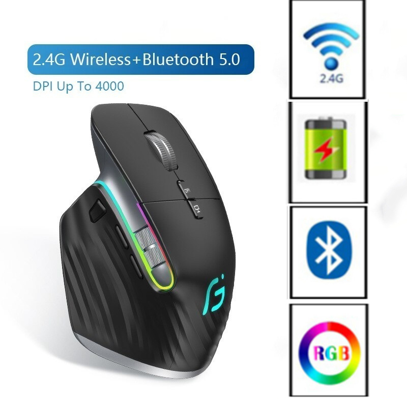 JOMAA czarna 2.4G bezprzewodowa mysz Bluetooth RGB akumulator ergonomiczna konstrukcja myszy komputerowe dla gry komputerowe mysz biurowa