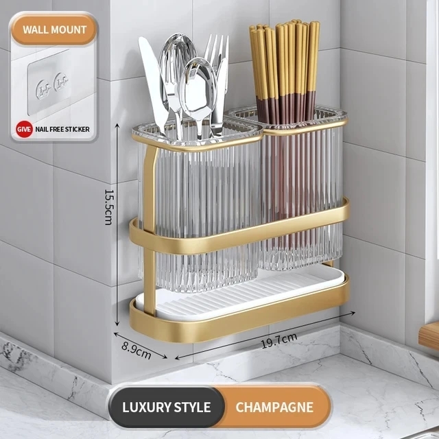 Porte-couverts de cuisine, rangement pour baguettes T1 Évier à couverts, Porte-baguettes Cuillère Fourchette Égouttoir T1: Gris clair