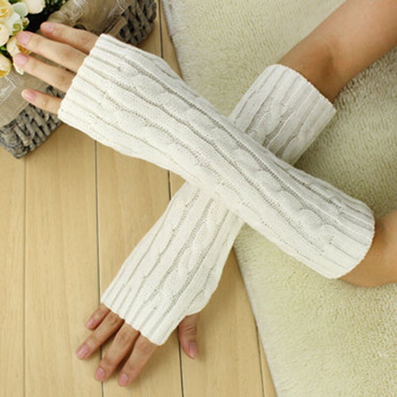 Gants longs tricotés en laine pour femmes, mitaines épaisses et chaudes, sans doigts, pour Sports de plein air,