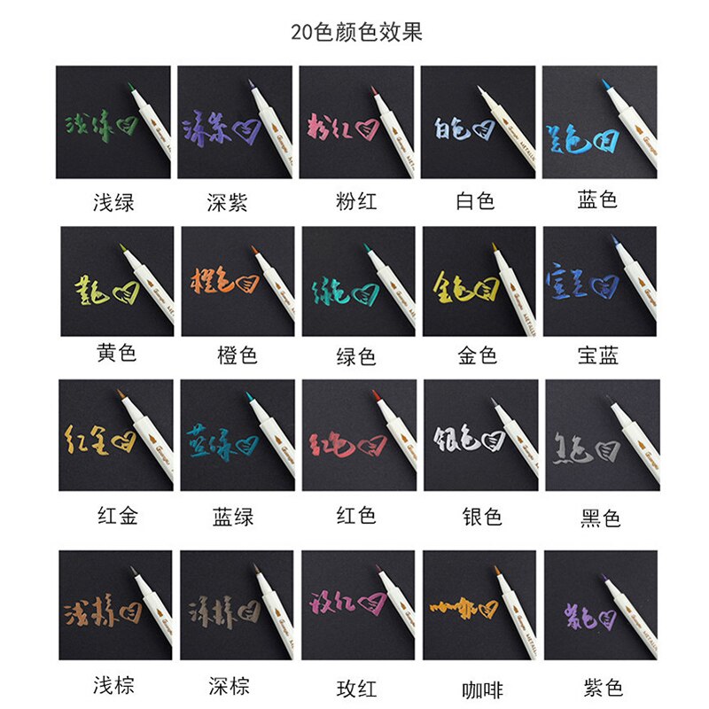 Rotuladores metálicos para dibujo y caligrafía, rotuladores artísticos de Anime para dibujo, suministros escolares y de oficina, 20 colores