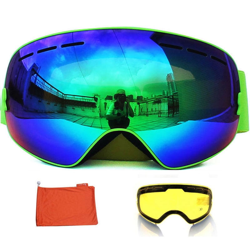 Anti-fog Ski Goggles UV400 Ski Glasses Double Layers Skiing Snowboard Snow Goggles Ski Eyewear With One Graced Brightening Lens