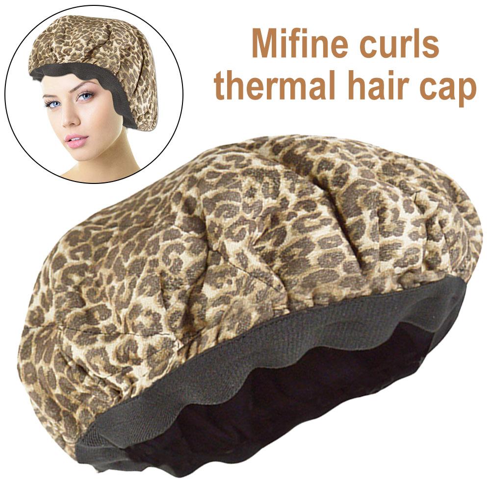 Profundo acondicionado elástico viaje cuidado del cabello tapa de calor leopardo estampado vapor Flaxseed Interior Reversible Microwavable reutilizable 4p