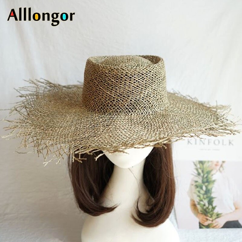Damer sommer naturlige stråhatte kvinder solhatte stor strandhue bred skygge solhatte overdimensioneret hat chapeau ete femme