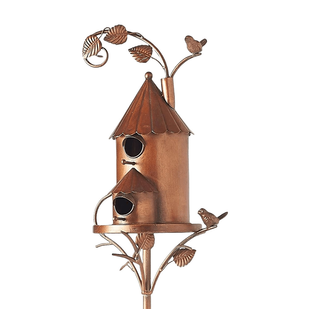 Birdhouse Garden Stakes Metal Bird House with Pole Garden Outdoor Metal Birdhouse Decoration for Outdoor Garden Yard Decoration: Red