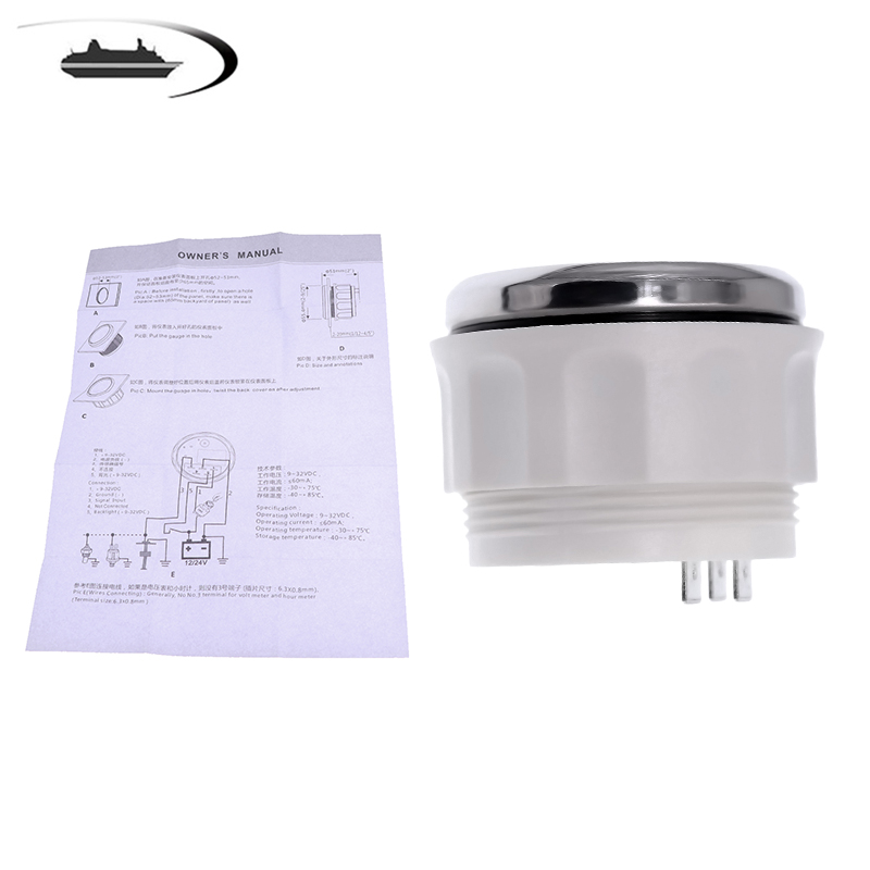 52mm 0-190ohms Marine Water Level Gauge Stainless Steel Boat Water Tank Level Indicator Gauge Tool White/Black Durable