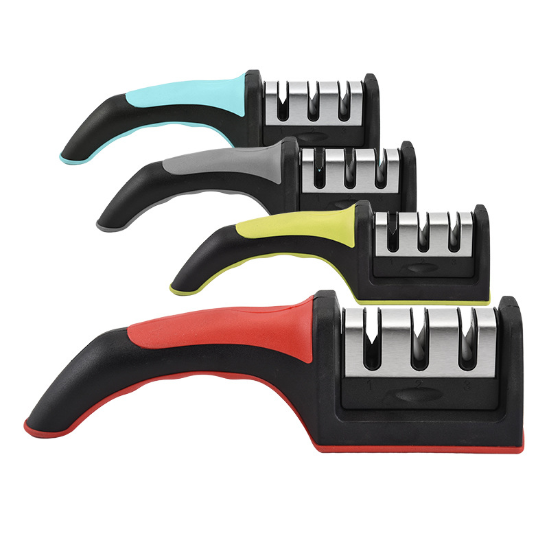 Red Three-stage Knife Sharpener Knife Sharpener with Replaceable Blade Hand Tool Sharpening Kitchen Knives and Scissors Home