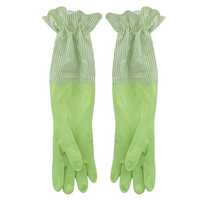 1 par nyttige langærmede vandtætte beskytte rengøring opvaske værktøj skridsikre handsker husholdning køkken vaske handsker: Lysegrøn