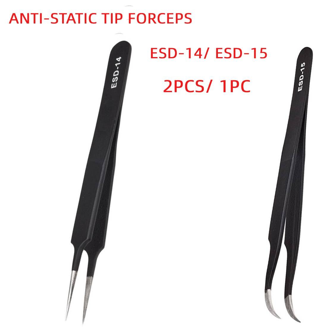ESD-14 ESD-15 Anti-Statische Gebogen Rechte Tip Pincet Precisie Solderen Pincet Set Elektronische Esd Pincet Tool 2 Stuks/1Pc