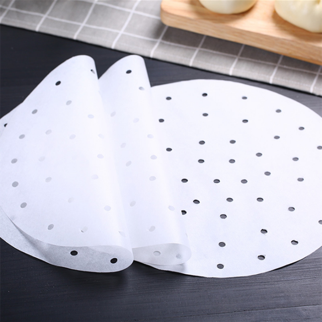 Feuilles de cuisson jetables pour friteuse à Air, papier perforé, 100 pièces, 6/7/8/9 pouces, papier à l'huile de Barbecue antiadhésif, pour cuisson à la vapeur: 9 inch-100pcs-A1