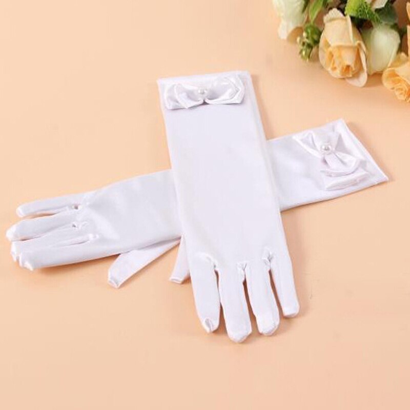 neue handschuhe für mädchen Lange prinzessin handschuhe mädchen hochzeit kleid handschuh bogen kostüm zubehör Satin- handschuhe geburtstag blau: Weiß