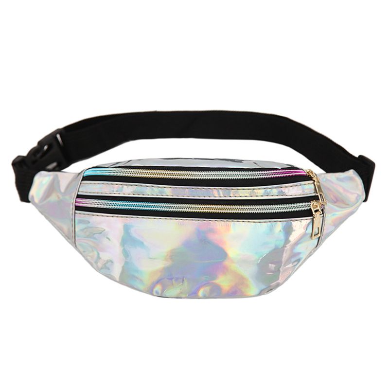 Mode Vrouwen Fanny Pack Holografische Riem Taille Bag Lady Meisjes Hologram Reizen Schouder Borst Bag Party Hip Bum Bag Telefoon pouch: Zilver