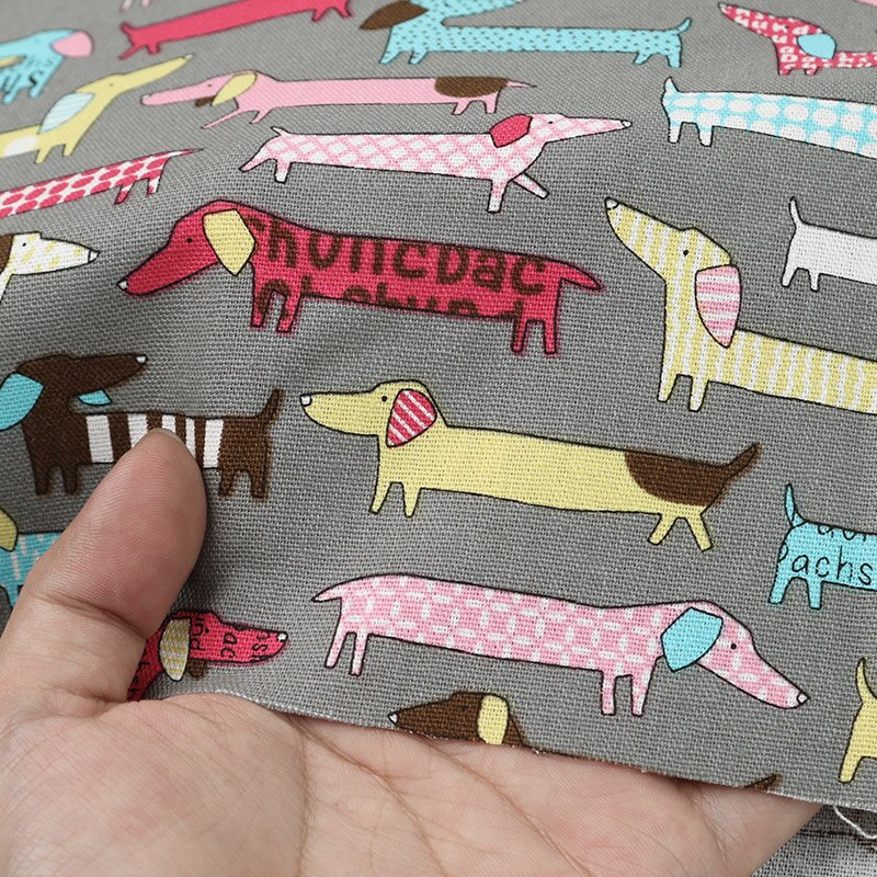 45Cm * 110Cm/Stuk, Cartoon Teckel Hond Katoen Hennep Afdrukken Doek, Kleding Verspreid, gordijn Marionet Stof, Diy Handgemaakte Materiaal