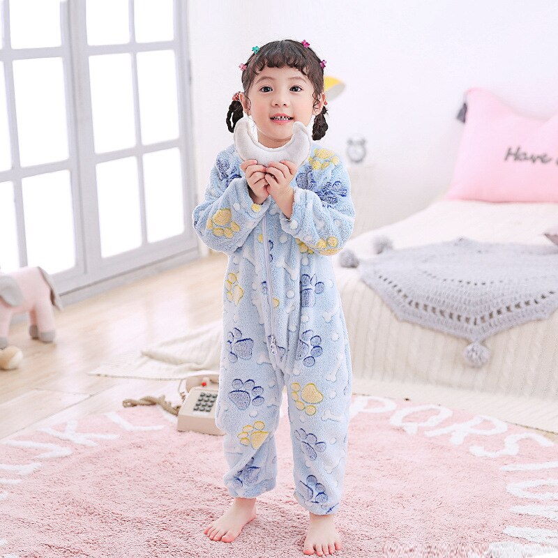 Jesienna i zimowa dziecięca piżama flanelowa piżama chłopcy dziewczęta kreskówki dziecięce ubrania domowe rodzic ubranka dla dzieci: niebieski feet / 100 (90-100cm)