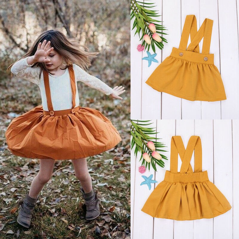 Kids Baby Girls Casual Cotton Overalls Jumper Dress Suspender Tutu Mini Skirt