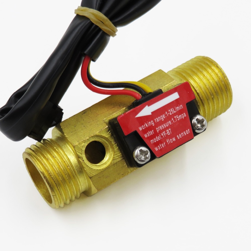 2 Stuks Water Flow Sensor Meter Teller Indicator Turbine Hall Flowmeter Met Temperatuur Probe YF-B7 DN15 G1/2 ''1-25L/Min