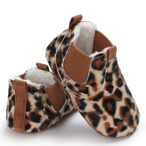 Leopard baby toddler blødt sål læder skridsikre sko spædbarn dreng pige komfortable sko