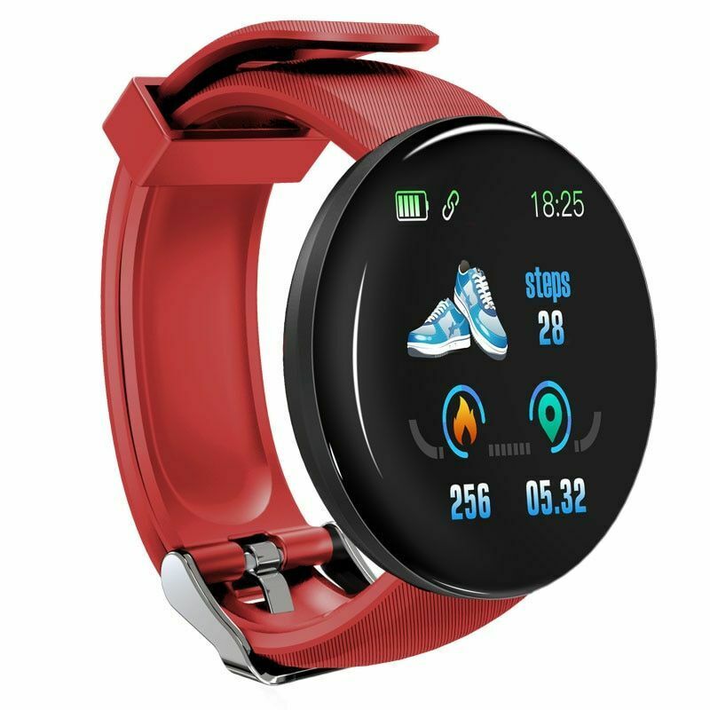 D18 fitness ure smart ur smart armbånd mænd kvinder blodtryk trin information påmindelse stopur til ios android: Rød