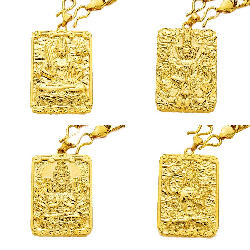 OMHXFC Europese Mode Man Party Verjaardag Huwelijkscadeau Rechthoek God Chinese Zodica 18KT Real Gold Charm Hanger PN75