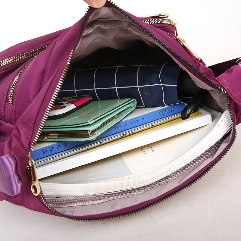 Multi-Functional Pockets Women's Shoulder Bag Durable Waterproof Light Nylon Fabric Messenger Bag Female