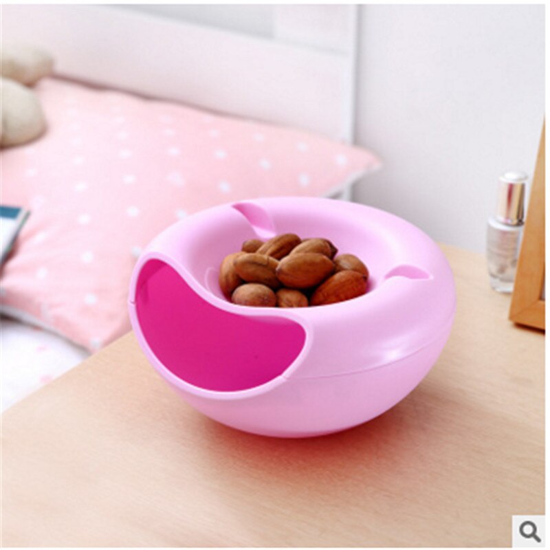 Bowl Double Layer Container Box Dish Layer Dry Fruit Snacks Seeds Containers Practical Plastic Storage Box: pink