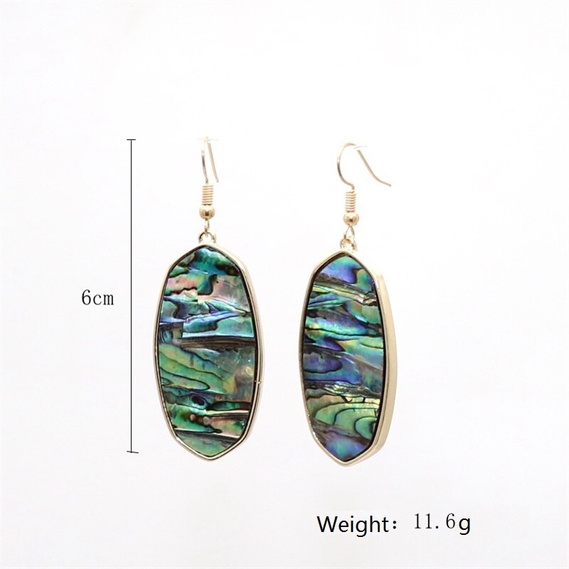 Oval Abalone Shell Papier Luipaard Weave Print Oorbellen Goud Kleur Dangle Brincos Pendientes Sieraden Vrouwen