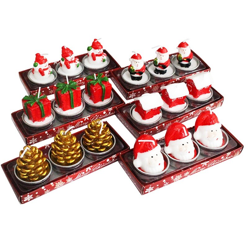 3 stks/set Christmas Party Decorations Kerstman Sneeuwpop Pine Cone Kaarsen Voor Viering Supplies