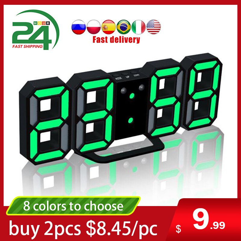 3D Led Digitale Wekkers Muur Opknoping Horloge Snooze Functie Tafel Klok Kalender Thermometer Display Kantoor Elektronische Horloge