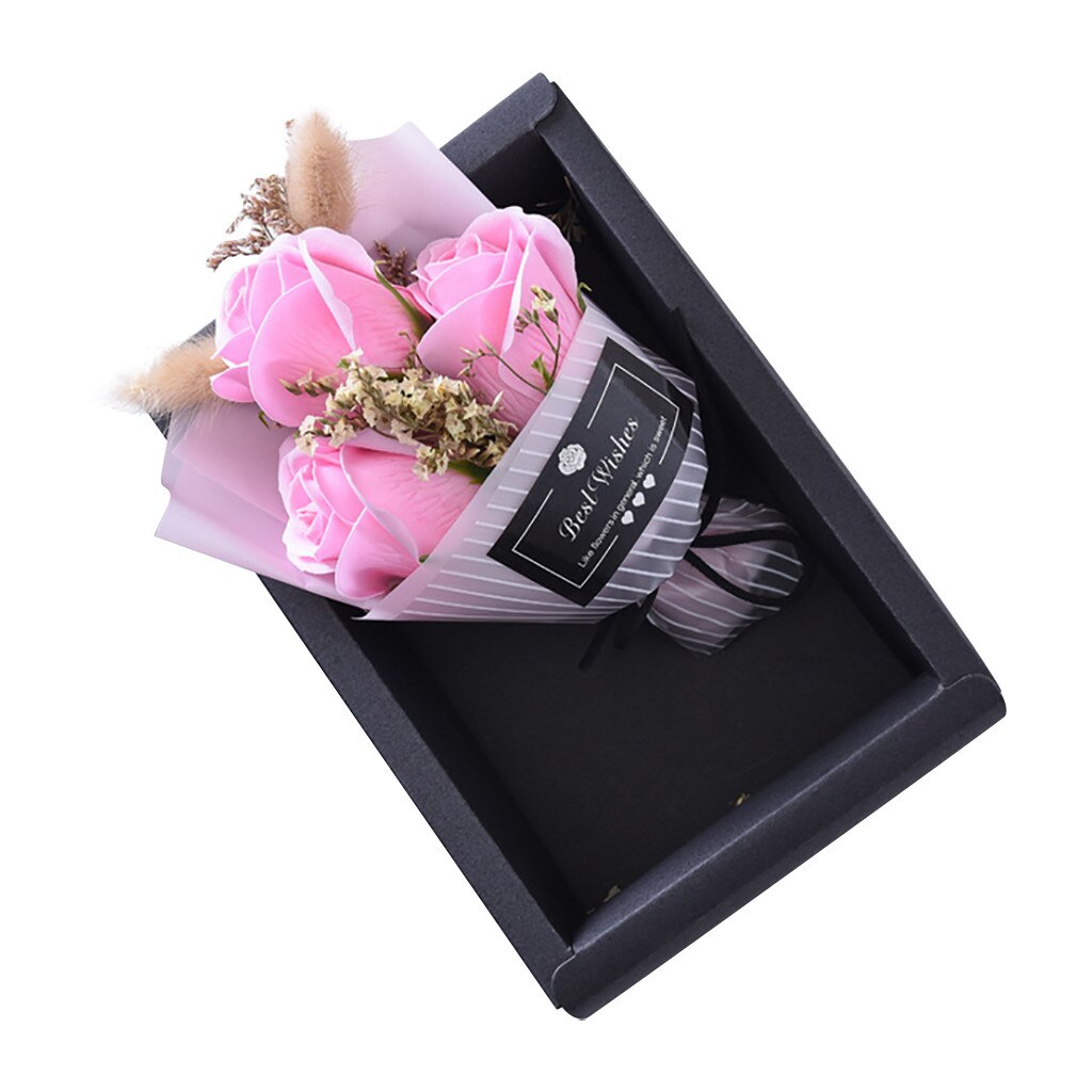 Flower Soap Rose Valentine's Day Diy Soap Flower Rose Box Bouquet Wedding Home Festival Soap Flower For Girlfriend Birthday: Pink