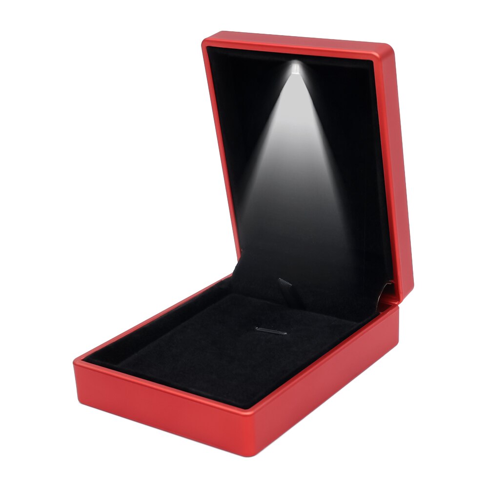 Led upplyst örhänge ring box vigselring lådor hänge halsband förvaringsfodral smycken display box födelsedag: Röd hängsmycke