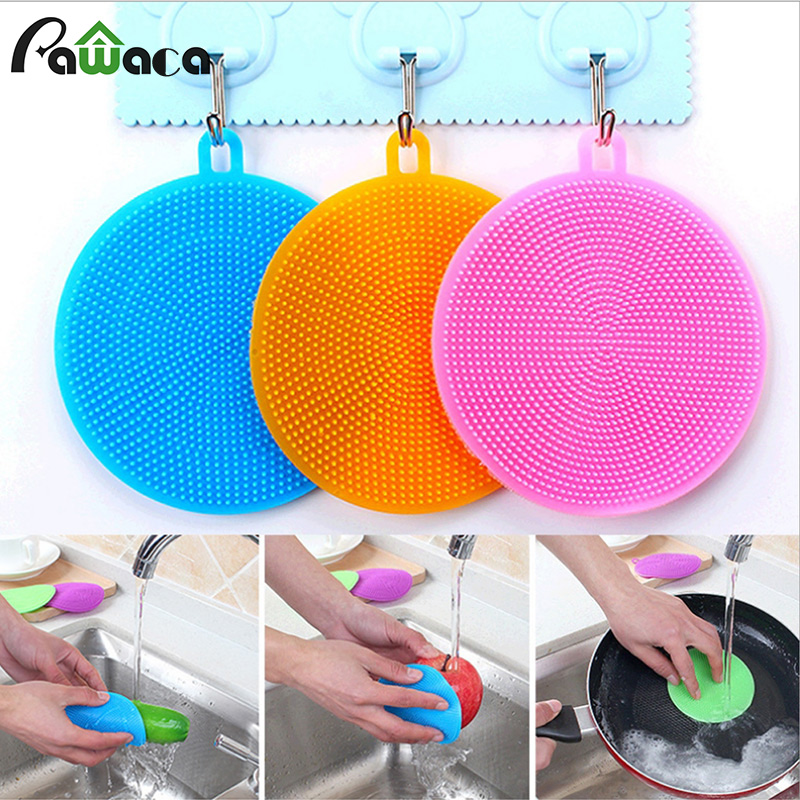 1set(6 Pcs)Silicone Sponge, Silicone Scrubber Kitchen Anti-Bacterial Sponge Multicolor for Cleaning Vegetable Kitchen Utensils