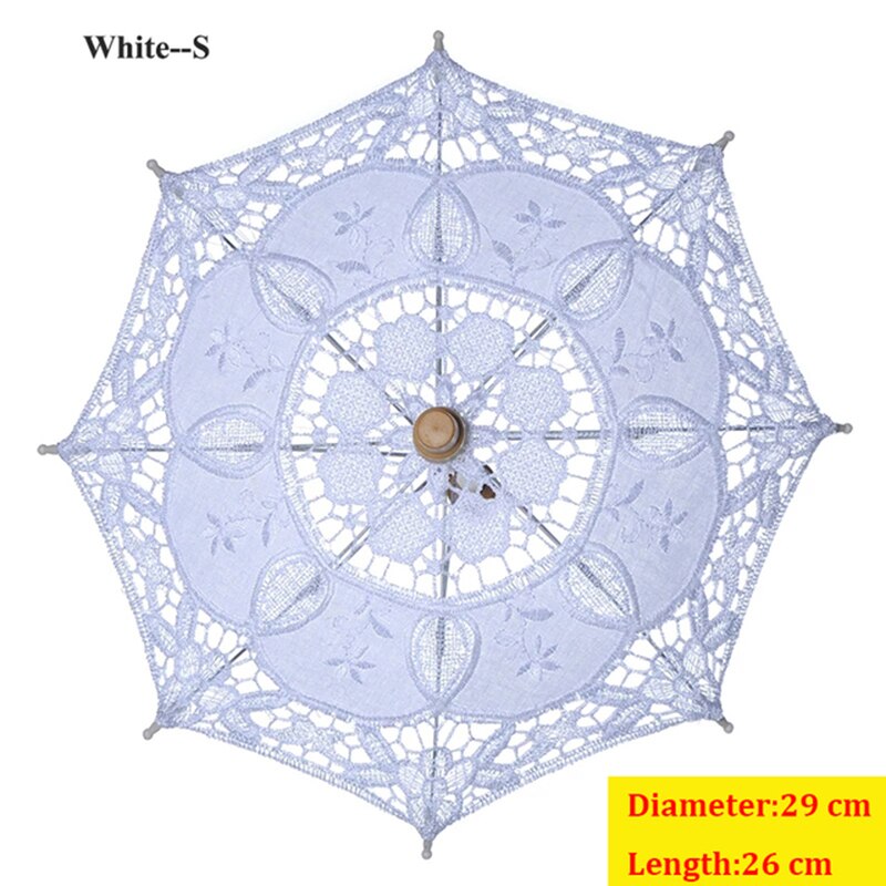 Barn størrelse broderi blonder parasoll paraply bryllup dekorasjon foto rekvisita blomsterpike paraply bomull blonder barn parasoller: Diameter 29cm- hvit