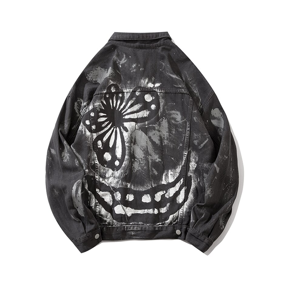 Graffiti Print Vlinder Denim Jassen Streetwear Hip Hop Casual Punk Rock Jeans Jas Jassen Uitloper Hipster Tops WQ175: M