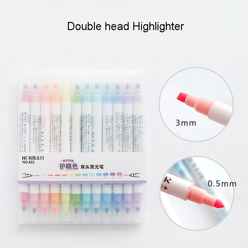 12 Colors School Highlighter Pen Pastel Markers Fluorescent Pen Watercolor Marker Pens Drawing Painting Art Stationary Supplies
