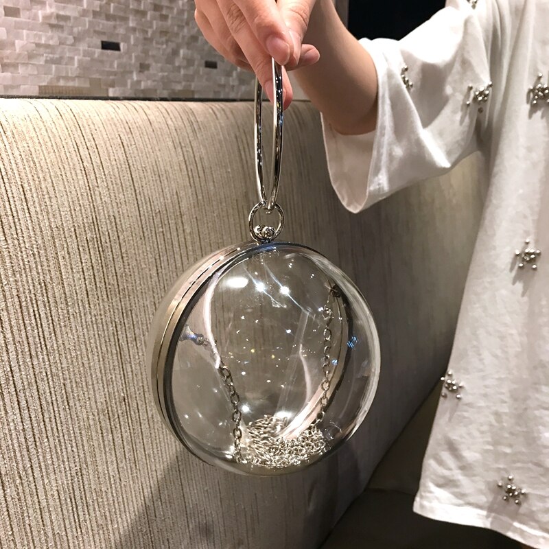 TekiEssica Ball Shaped Transparent Party Bag Women Evening Bag Party Wedding Clutch Purses Chain Shoulder Bag for Birthday