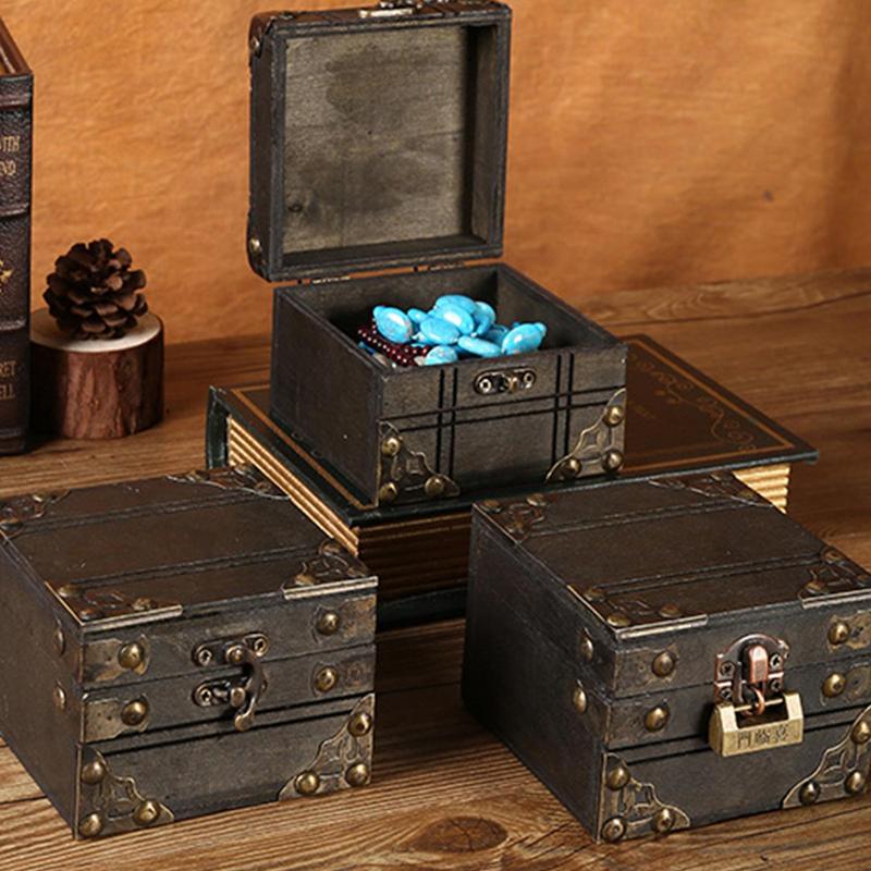 1Stck Mini Holz Lagerung Kasten fallen Schmuck Manschettenknöpfe Brust Kleines Jahrgang Schatz sperren-Kasten Schreibtisch-Organizer Für Heimat freundlicher