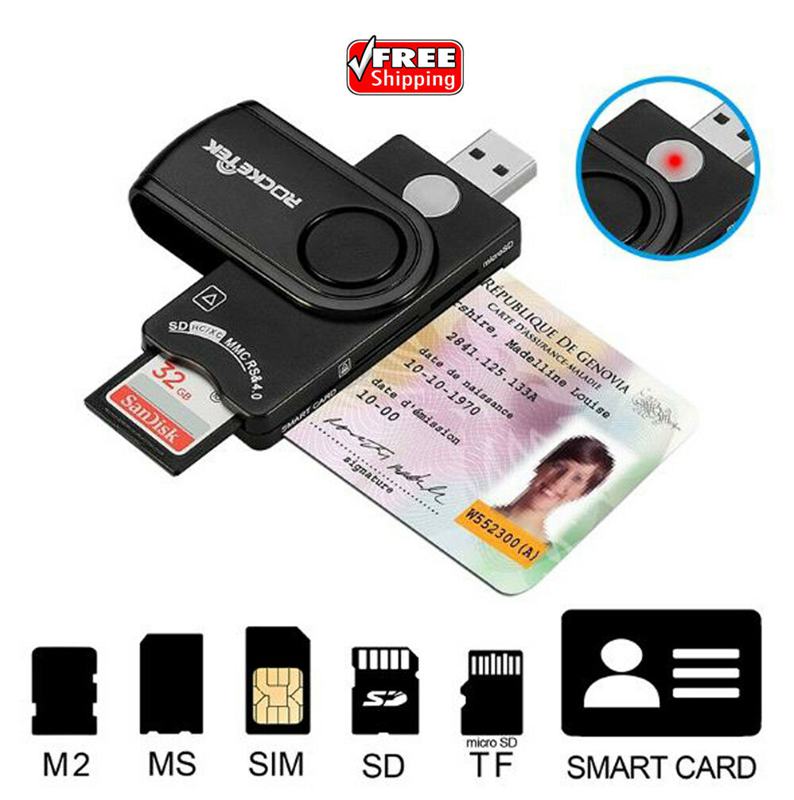 ROCKETEK Usb 2.0 Multi Smart Card Reader Sd/Tf Ms M2 Micro- Sd Memory ,Id,Bank Card,Sim Cloner Connector Adapter Computer Pc