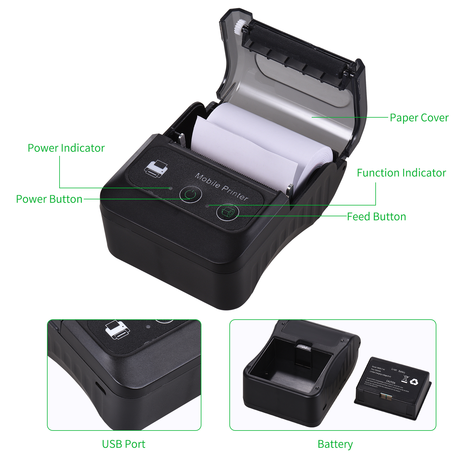 Portable Bluetooth Thermal Receipt Printer 58mm Mini Size To Carry On Works With Android &amp; iOS Handheld Wireless Thermal Printer
