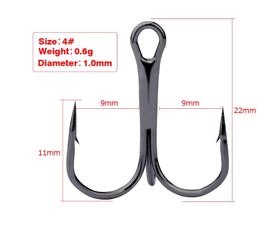 10 Uds. De anzuelos de pesca de Material de carbono de acero alto, anzuelo de pesca negro triple, redondos y doblados, para agua salada 3/0 #-10 #, herramientas de aparejos: 4