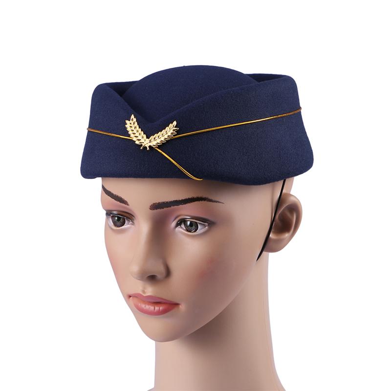 Women Air Stewardess Hat Woolen Flight Attendant Hat Stewardess Cap for Costume Cosplay Musical Performance - Size M(Navy Blue)