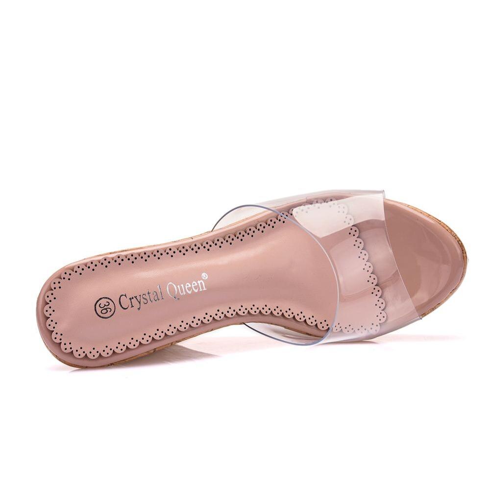 Cristal reina mujeres desnudo Casual sandalias cuñas plataforma transparente tacones altos bombas diarias zapatos