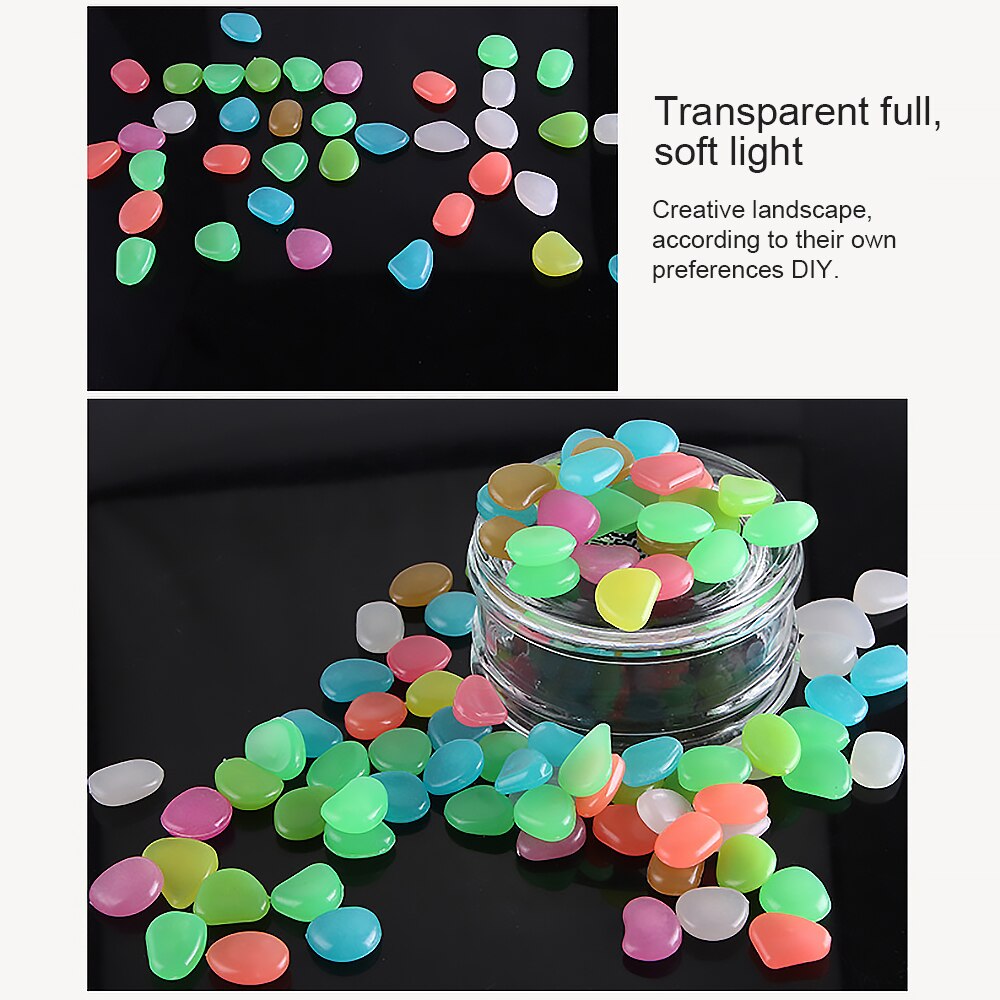 200PCS Aquarium Ornaments Stones Glow In The Dark Luminous Pebbles Stones Light Stone For Garden Ornament Fish Tank Decoration