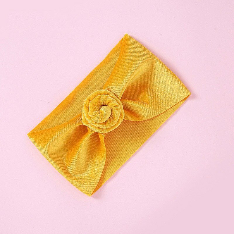 Baby Velvet Turban India Knot Baby Girl Headbands Headwraps Solid Color Toddler Kids Elastic Hair Bands Accessories: yellow