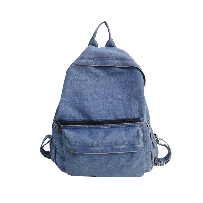 Mochila de mezclilla lavada para mujer, morral con múltiples bolsillos, bolso escolar para estudiantes, mochila informal de gran capacidad para mujer: light blue