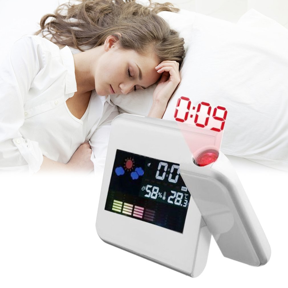 Electronic Digital Weather Forecast Clock LCD Screen Alarm Clock Calendar Projector LED Backlight Home Bedside Desktop Decor