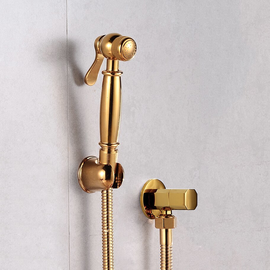 Jet Bidet Kranen Hand Held Bidet Sproeier Douche Kit Wc Bidet Kranen Goud Messing Carving Shattaf Douchekop Koperen Klep set