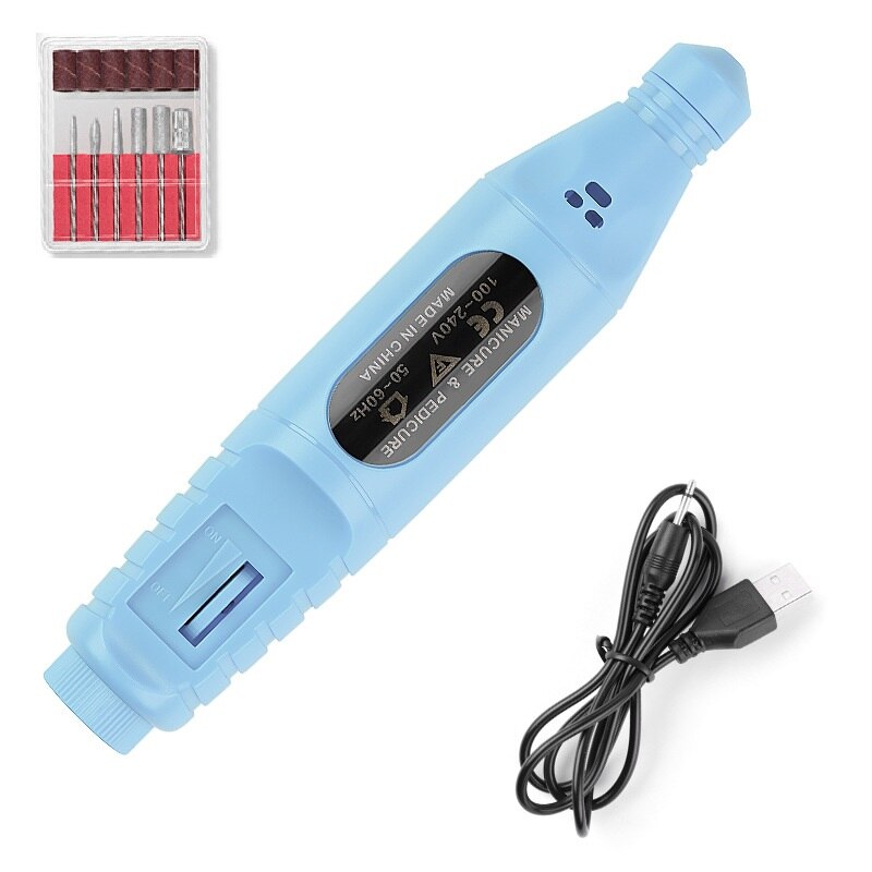 Kit Van 6 Stuks Nagels Manicure Machine Draagbare Usb Sander Manicure Systeem: Blue