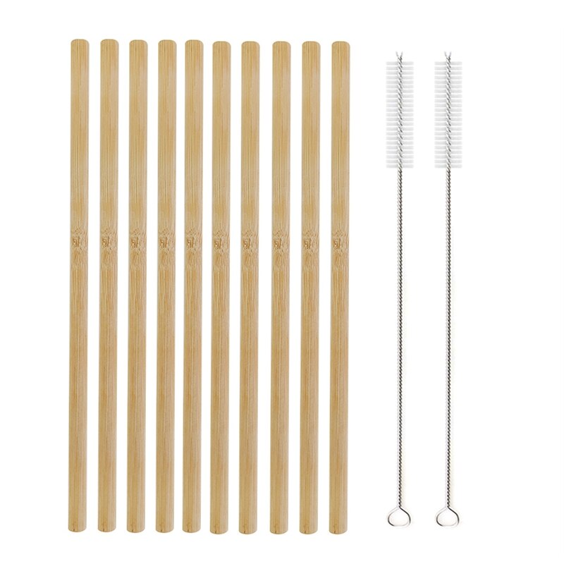 Natural Bamboo Straw Reusable Drinking Straws with Case + Clean Brush Eco-friendly Bamboo Straws Bar Cocktail Drinks Tools: 10Pcs Straight