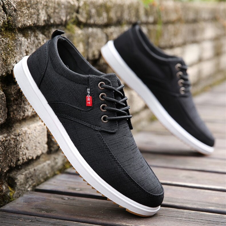 Breathable canvas shoes men lace up flat casual shoes loafers men shoes mens trainers men casual shoes #black 4918: black / 9