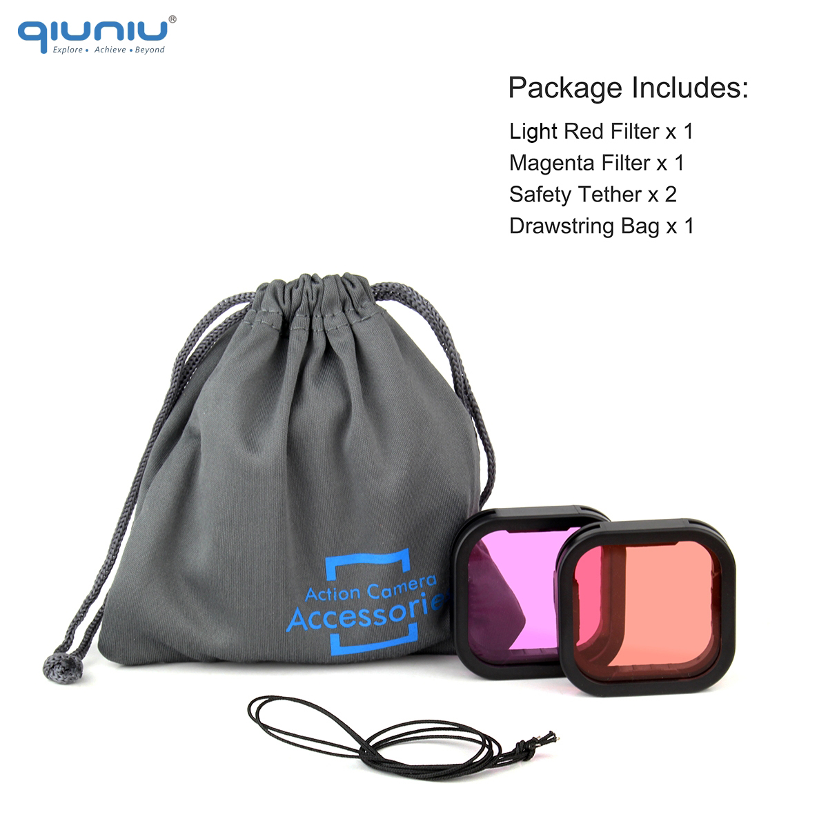 QIUNIU-filtro de Color de buceo para GoPro Hero 9 10, negro, rojo claro, Snorkel Magenta, filtros de lente subacuática para Go Pro 9 10, accesorio