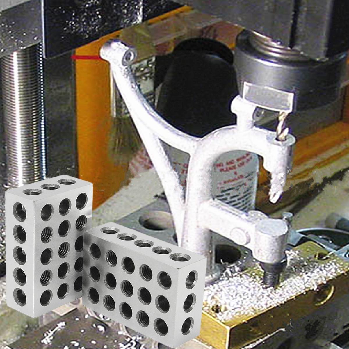 2Pcs Precision Blocks Hardened Steel 1-2-3 Blocks 0.0001" Precision Matched Machinist 123 Milling Tool 23 Holes
